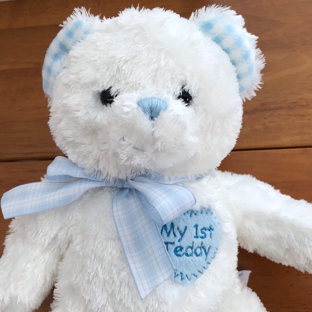 Aurora Baby My 1st Teddy Bear White Blue Gingham Stuffed Animal Plush Toy 13"